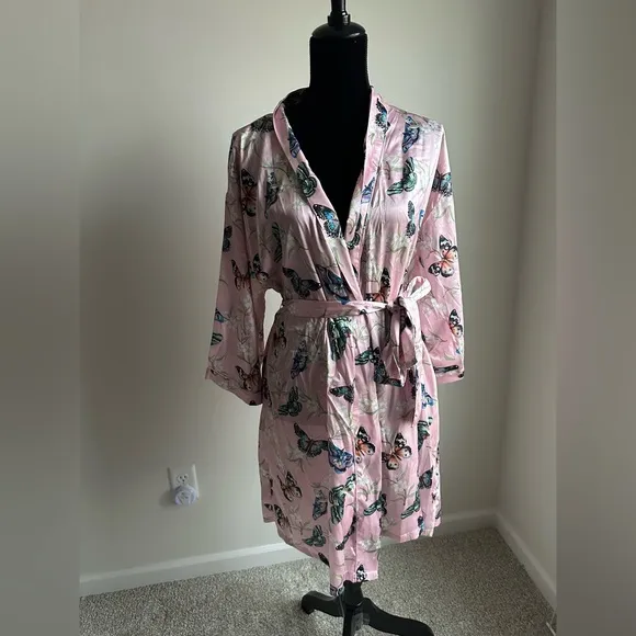Women’s Anuschka Butterfly Printed Satin Mid-Length Robe