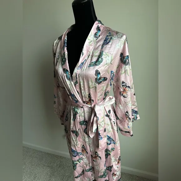 Women’s Anuschka Butterfly Printed Satin Mid-Length Robe