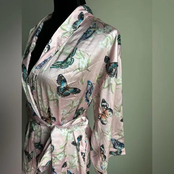 Women’s Anuschka Butterfly Printed Satin Mid-Length Robe
