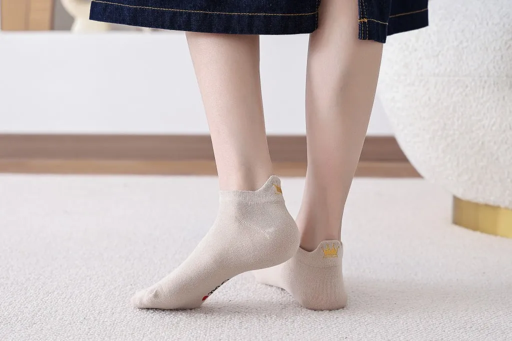 Women's Heel Crown Embroidered Combed Cotton Low Top Low Cut Socks Boat Socks