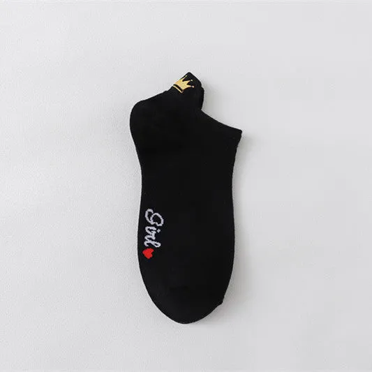 Women's Heel Crown Embroidered Combed Cotton Low Top Low Cut Socks Boat Socks