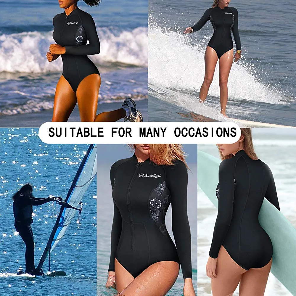 Women's neoprene wetsuit long sleeves swimsuit with front zipper