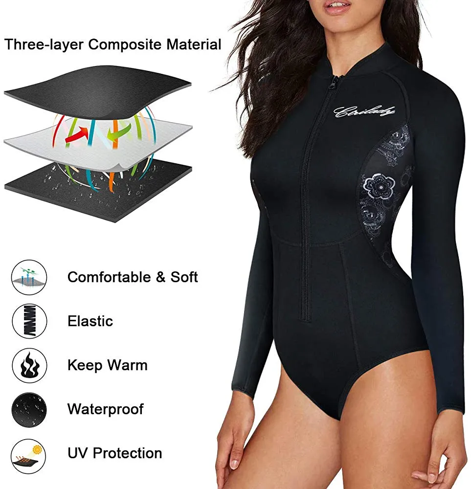 Women's neoprene wetsuit long sleeves swimsuit with front zipper