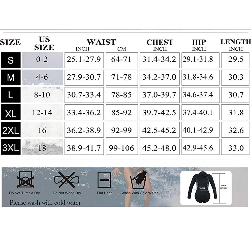 Women's neoprene wetsuit long sleeves swimsuit with front zipper