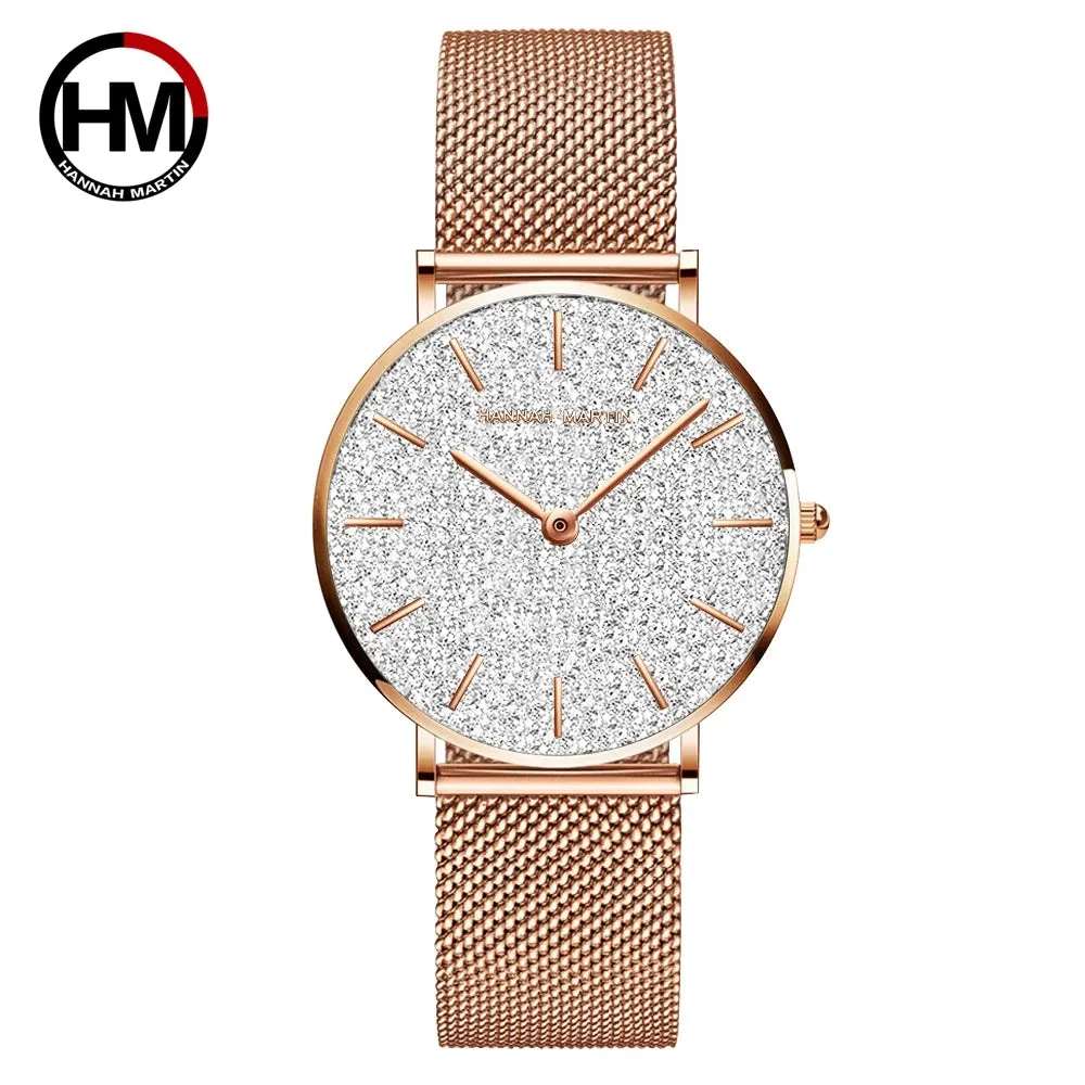 Women's Rose Gold Stainless Steel Mesh Quartz Waterproof Wristwatch