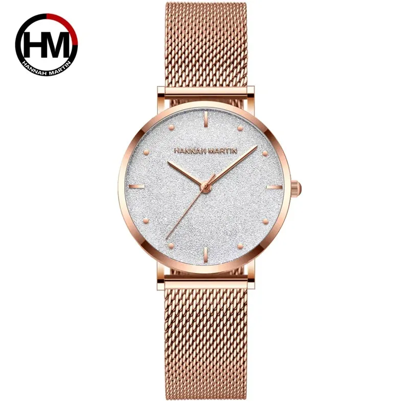 Women's Rose Gold Stainless Steel Mesh Quartz Waterproof Wristwatch