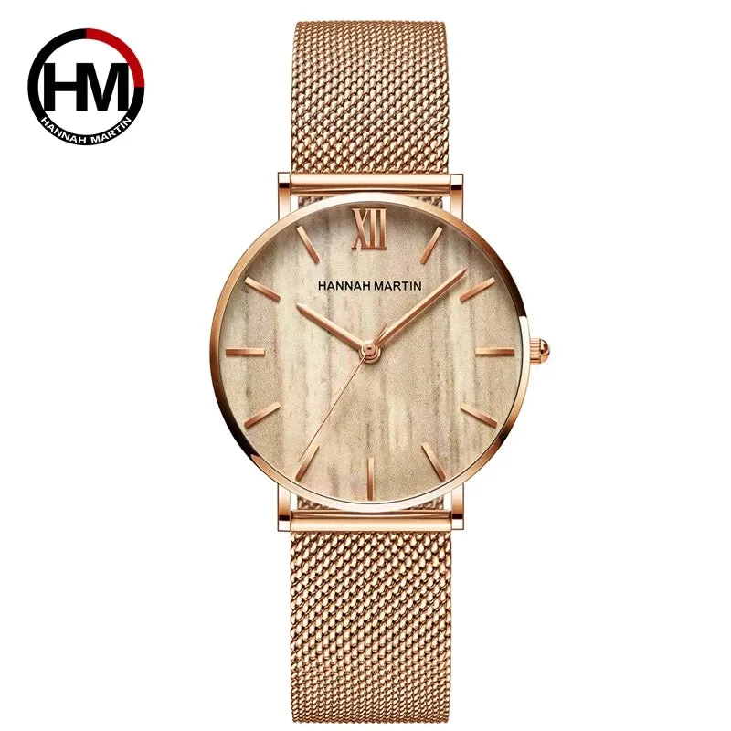 Women's Rose Gold Stainless Steel Mesh Quartz Waterproof Wristwatch