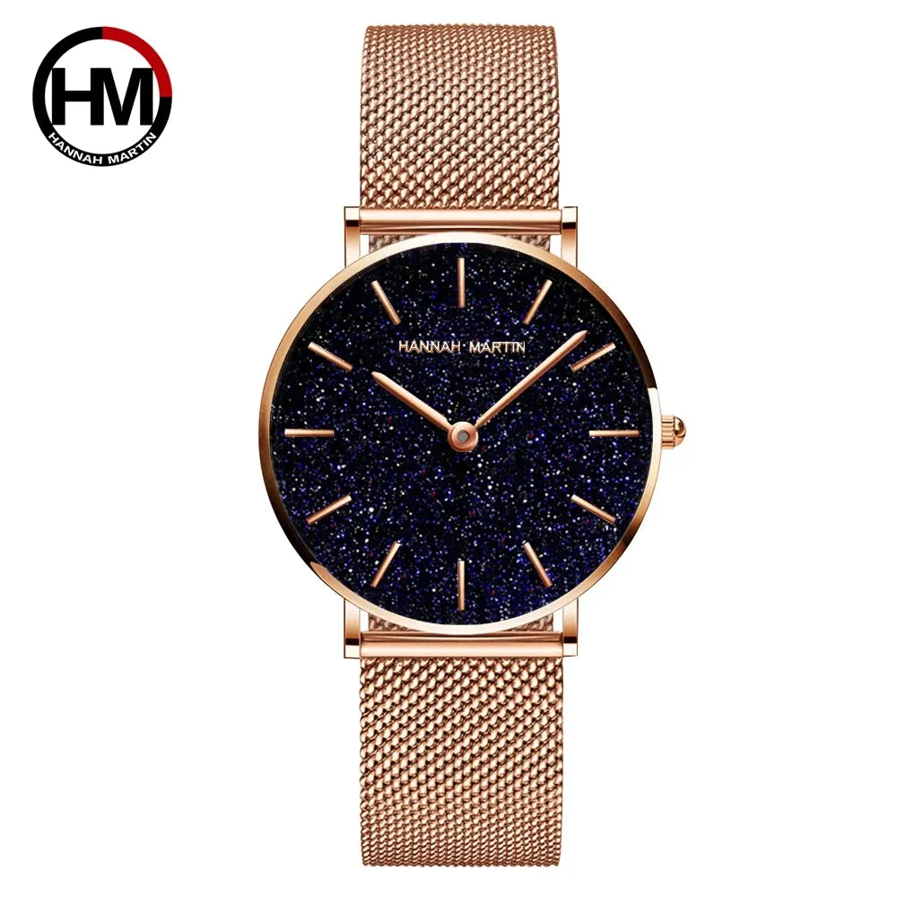 Women's Rose Gold Stainless Steel Mesh Quartz Waterproof Wristwatch