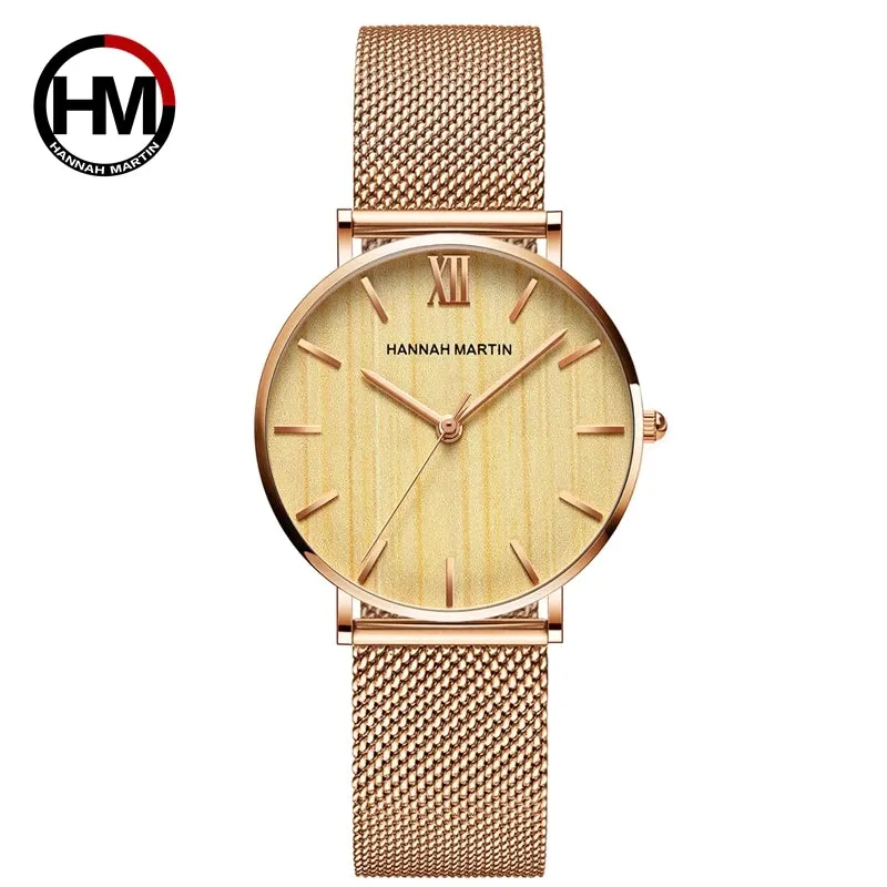 Women's Rose Gold Stainless Steel Mesh Quartz Waterproof Wristwatch
