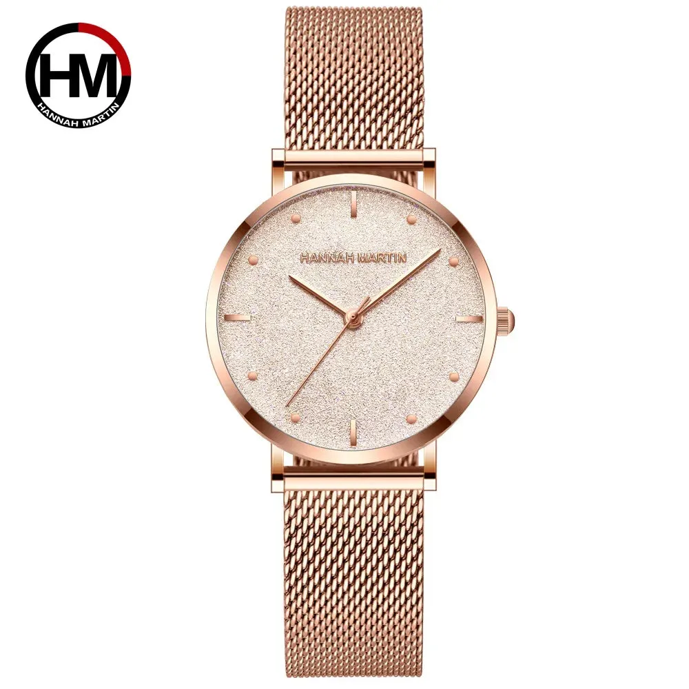 Women's Rose Gold Stainless Steel Mesh Quartz Waterproof Wristwatch