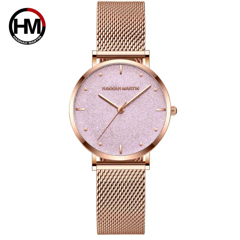 Women's Rose Gold Stainless Steel Mesh Quartz Waterproof Wristwatch