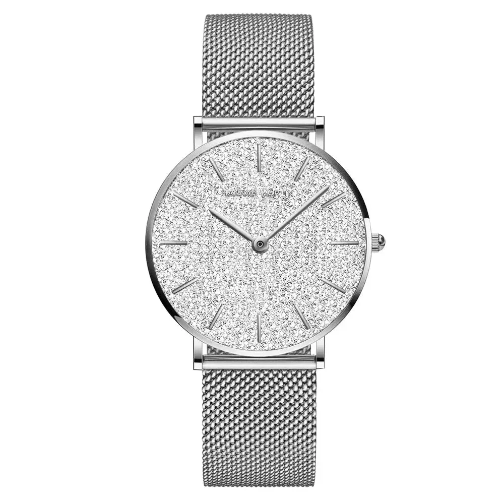 Women's Rose Gold Stainless Steel Mesh Quartz Waterproof Wristwatch