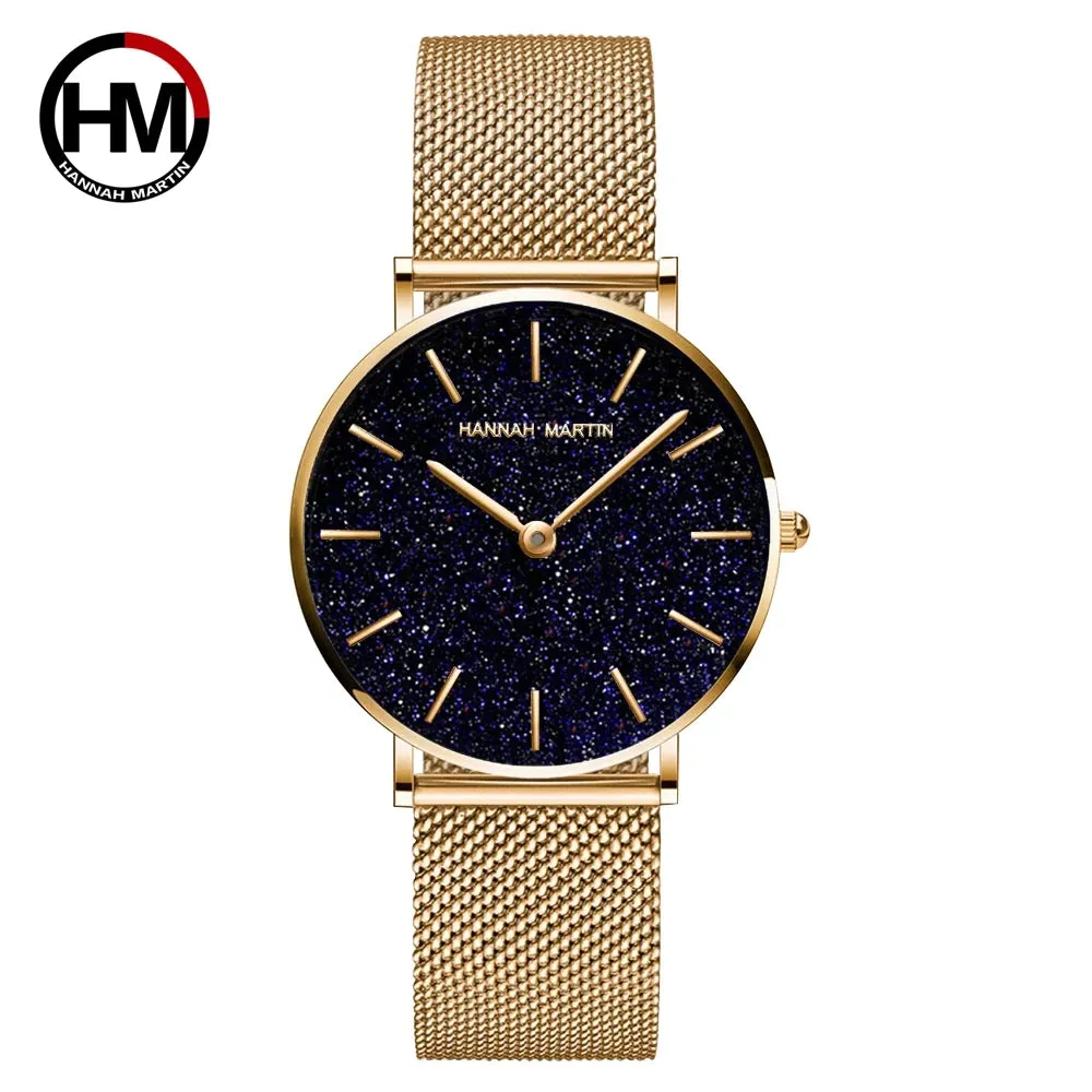 Women's Rose Gold Stainless Steel Mesh Quartz Waterproof Wristwatch
