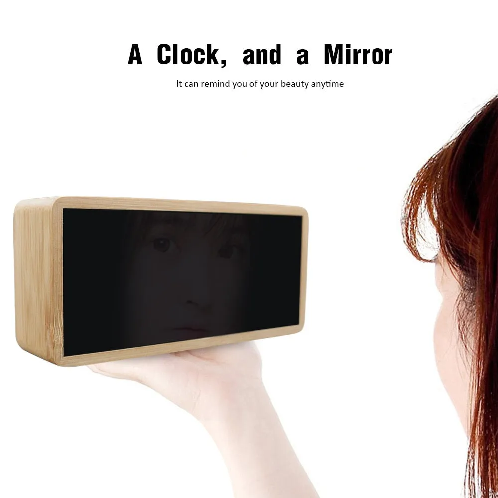 Wooden Alarm Night Light Clock LED Display Mirror Temperature Digital Watch Electronic Watch