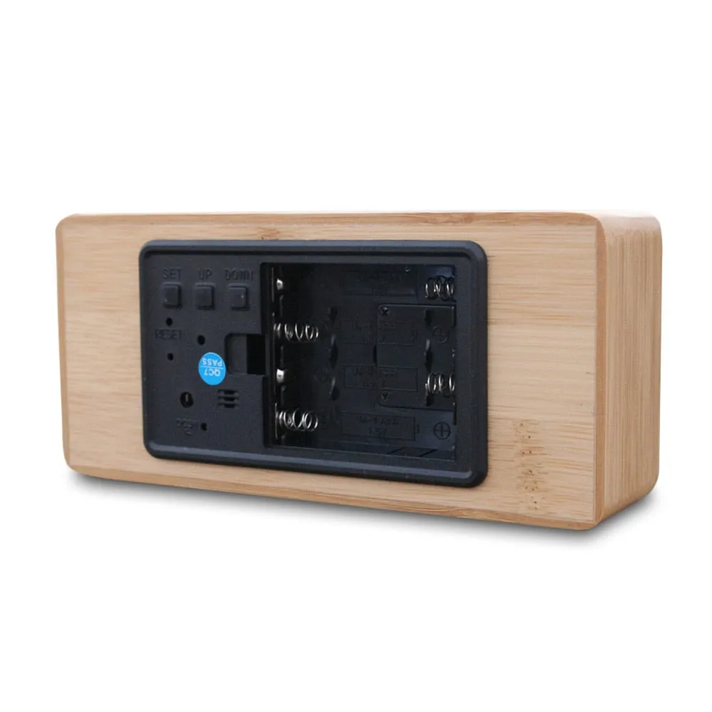 Wooden Alarm Night Light Clock LED Display Mirror Temperature Digital Watch Electronic Watch