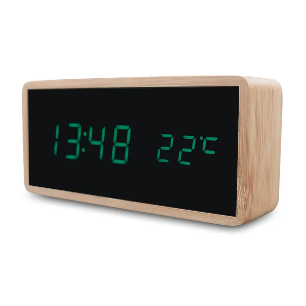 Wooden Alarm Night Light Clock LED Display Mirror Temperature Digital Watch Electronic Watch