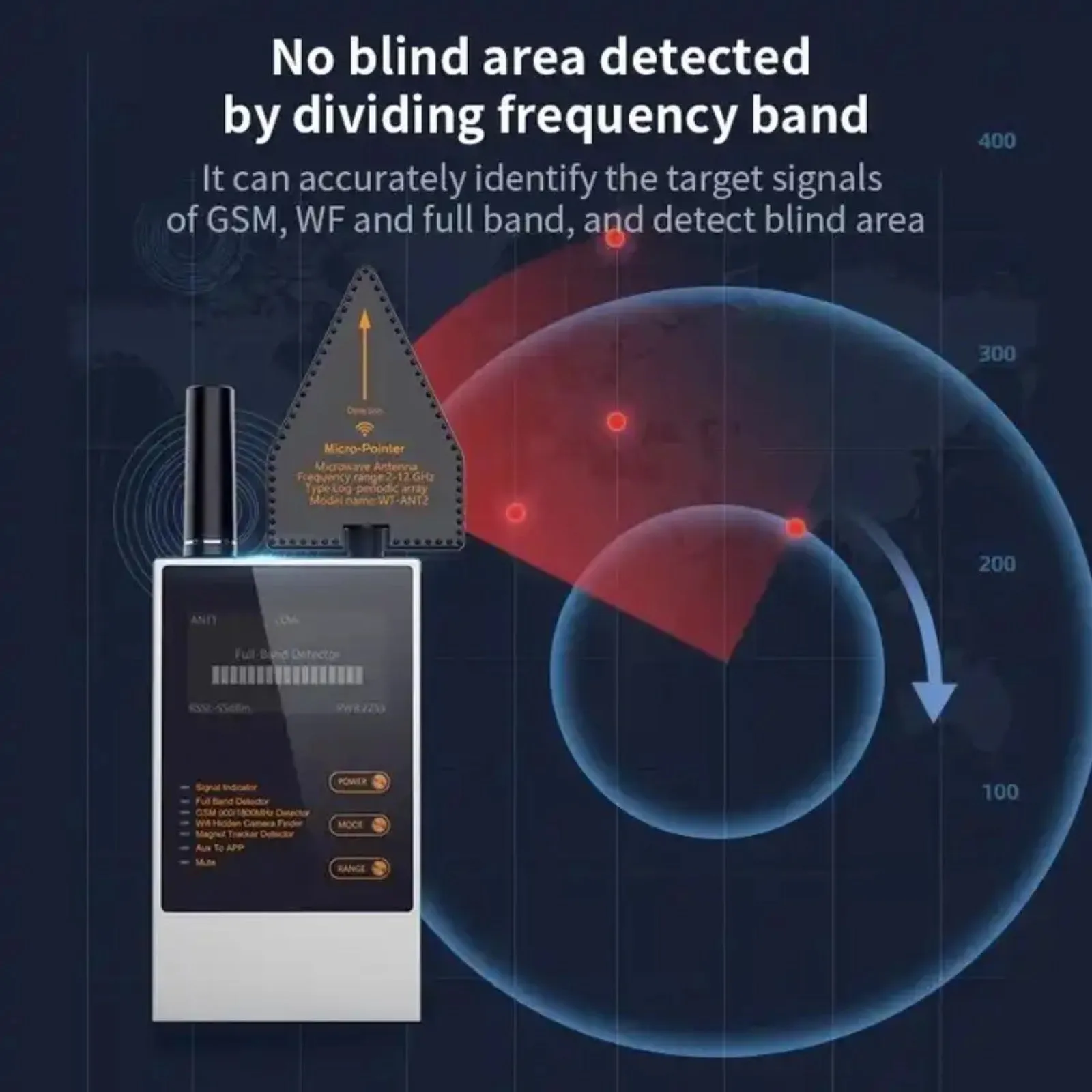 WT10 Anti Bug Sweep Full Band Detector GSM Audio GPS Tracker WIFI Hidden Camera Finder