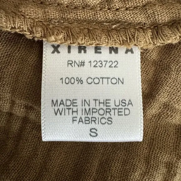 Xirena Cate 100% Cotton Khaki Button Front Short Rolled Sleeve Midi Shirt Dress