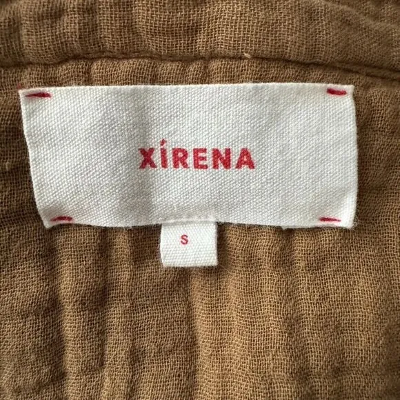 Xirena Cate 100% Cotton Khaki Button Front Short Rolled Sleeve Midi Shirt Dress
