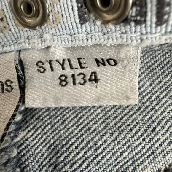 Y2K Vintage Parasuco Mid Rise Clear Rhinestone Raw Waist Flare Leg Jeans Size 4
