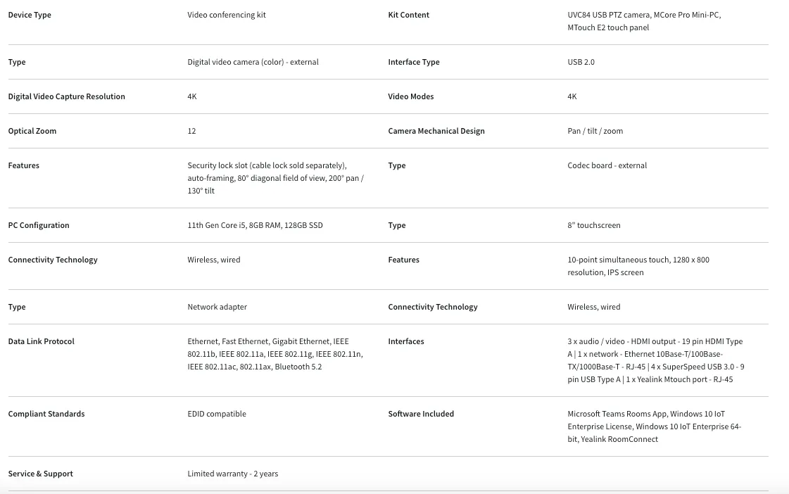Yealink (MVC640-C4-000) Microsoft Teams Rooms system for Medium-to-Large Rooms, includes 1x UVC84, 1x VCR20, 1x McoreKit-C4, Wall Mount Bracket, Cables and Powe