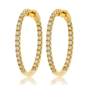 Yellow Gold 3.85 Carat Inside Out Diamond Hoop Earrings