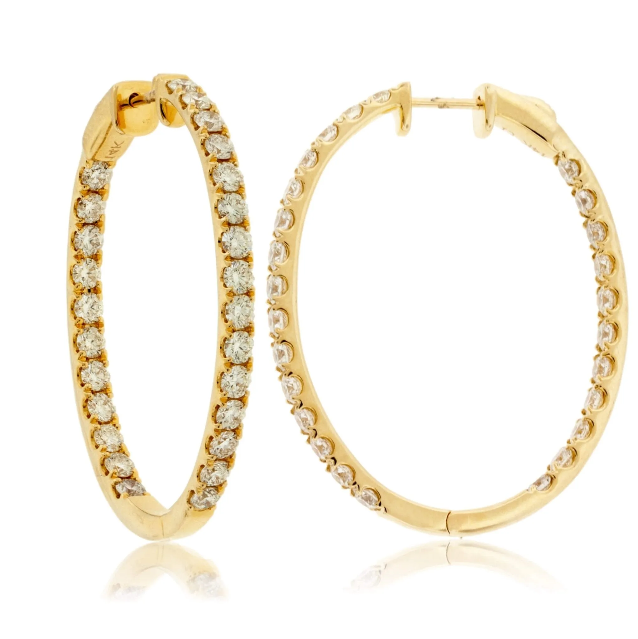 Yellow Gold 3.85 Carat Inside Out Diamond Hoop Earrings
