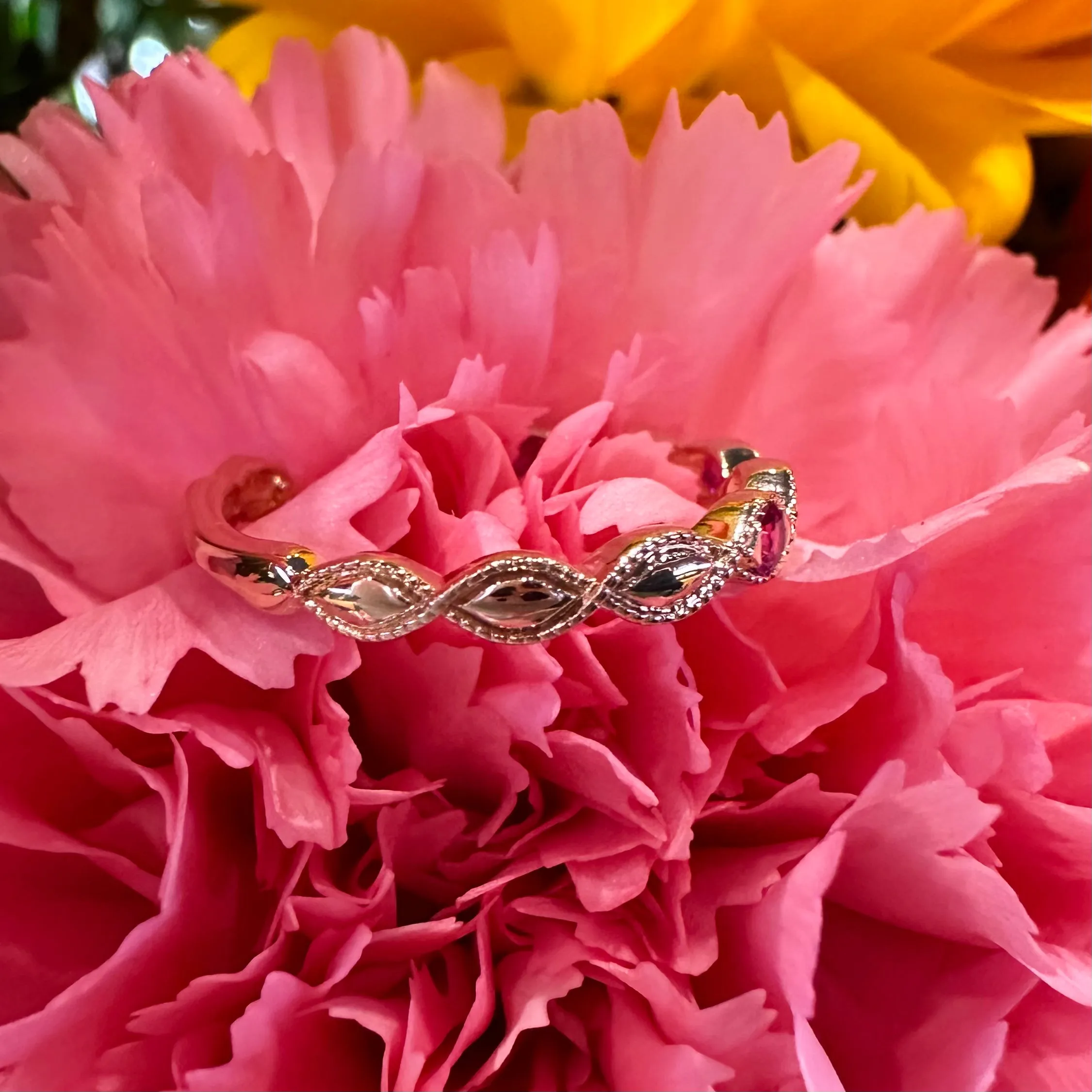 Zeghani Ruby Twisted Stackable Band 14K Rose Gold Ring ZR1609-R