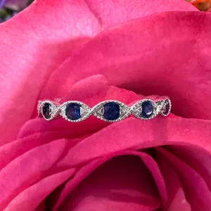 Zeghani Sapphire Twisted Stackable Band 14K White Gold Ring ZR1609