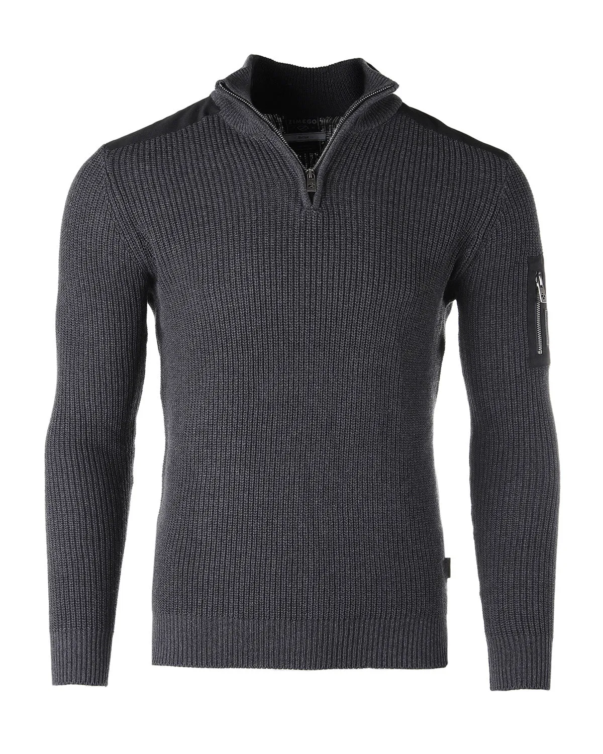 ZIMEGO Mens Long Sleeve Pullover Quarter Zip Mock Neck Polo Sweater with Pocket