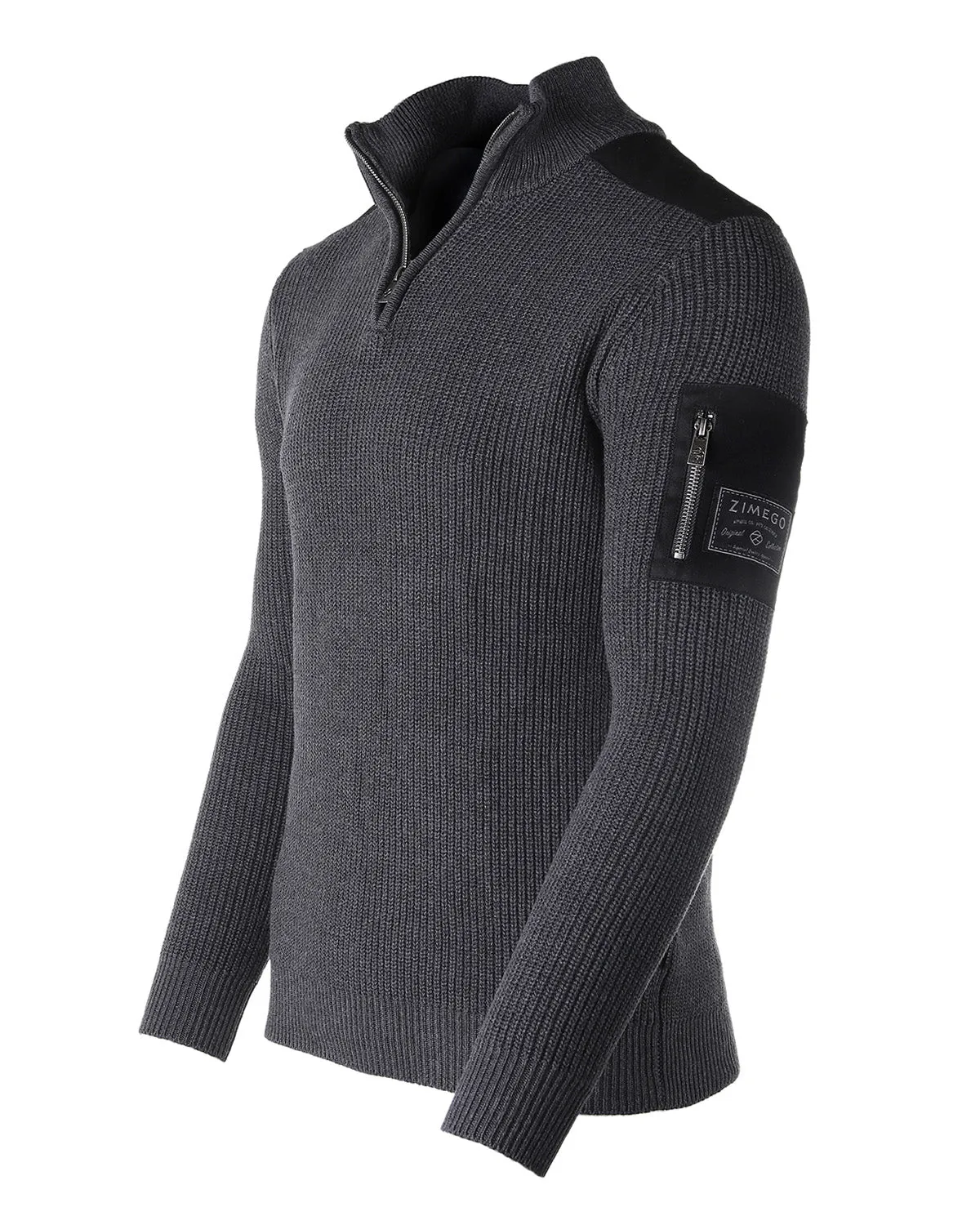 ZIMEGO Mens Long Sleeve Pullover Quarter Zip Mock Neck Polo Sweater with Pocket